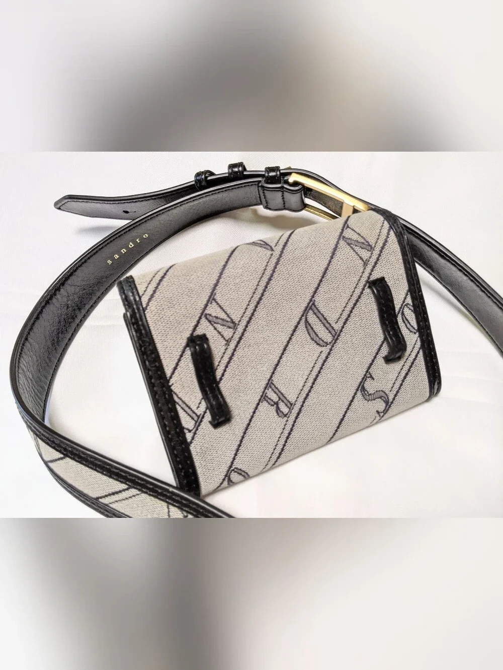 Luxury Sandro Paris Belt Wallet Bag OZ cow leather Belt Textile Gray Black Gold
